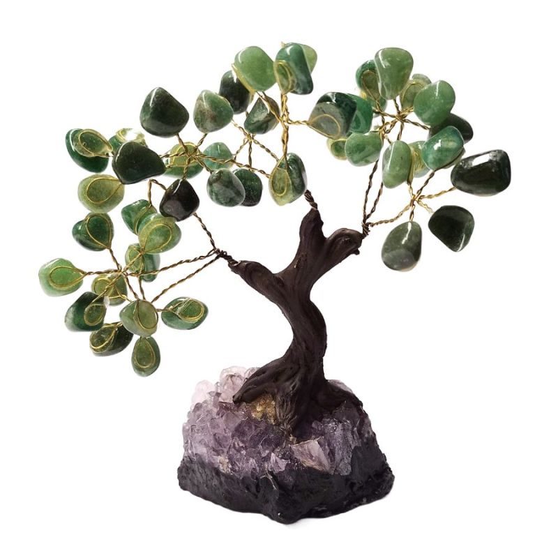 Arbre Quartz Verte (12cm) et socle druse Améthyste.