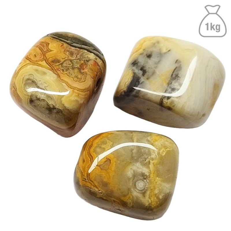 Agate Dentelle Folle Pierre Roulée Grande. Sac 1kg