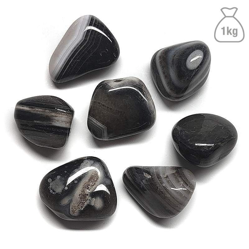 Black Agate Medium Tumbled. Bag 1kg