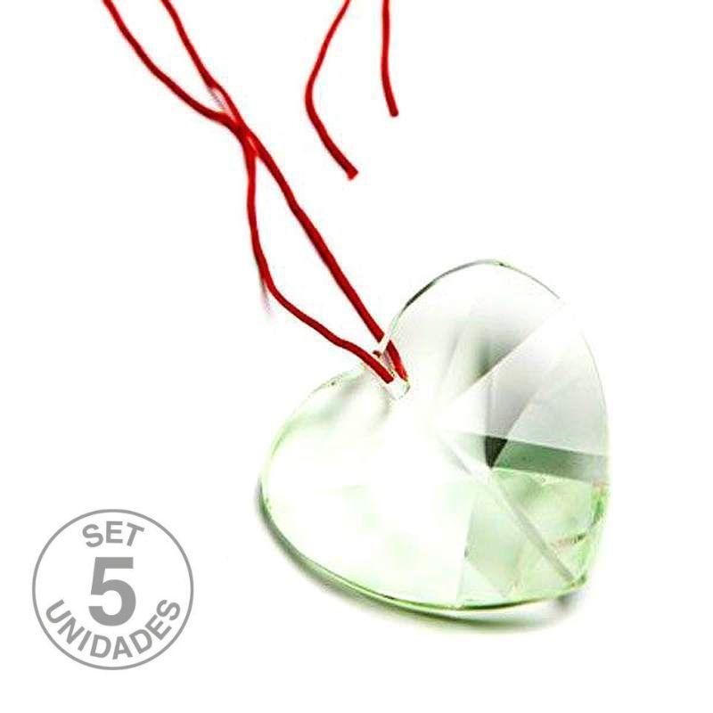 Coeur Cristal Vert 40mm. Set 5 Un.