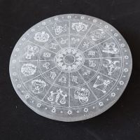 Placa/base Selenita redonda. Zodíaco (15,5cm)