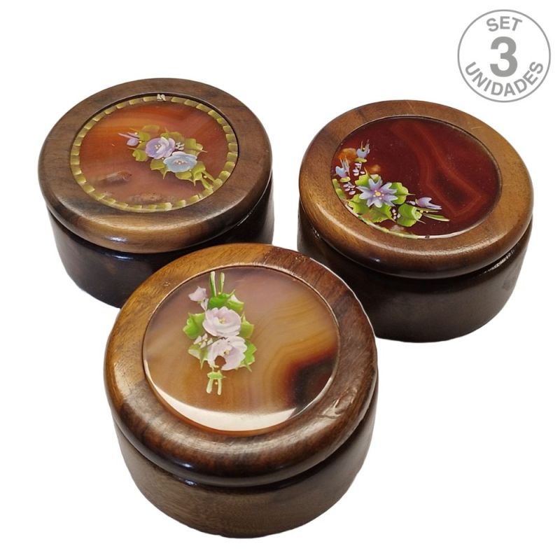 Joyero de Madera con Ágata (8x5cm). Set 3 Un.
