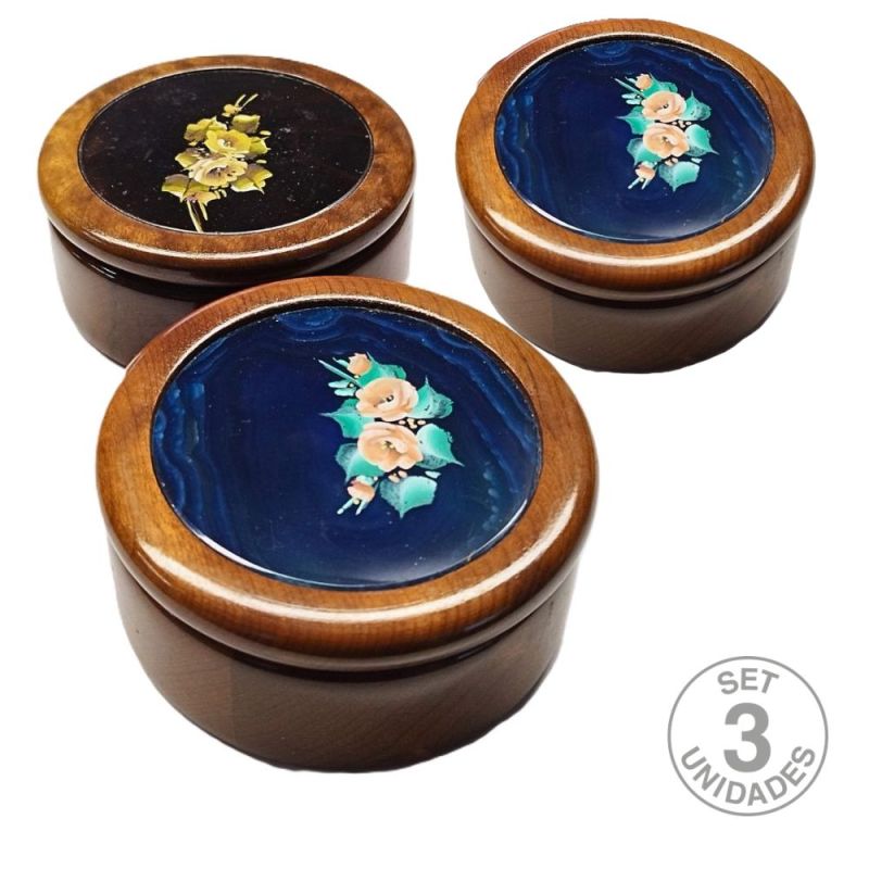 Joyero de Madera con Ágata (10x5cm). Set 3 Un.