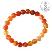 Pulsera Ágata Naranja Facetada (Bola 8mm). Set 3 Un.