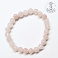 Pulsera Cuarzo Rosa (Bola 8mm). Set 3 Un.