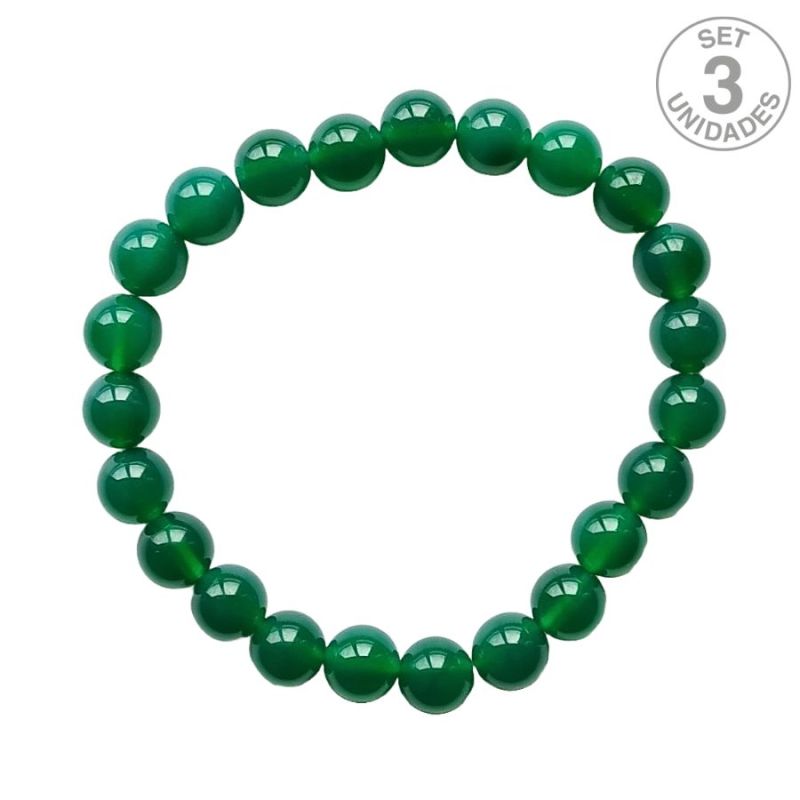 Bracelet Agate Verte (Perle 8mm). Set 3 Un.