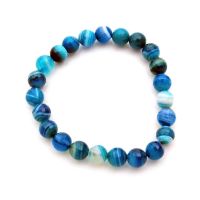 Pulsera Ágata Azul Bandeada (Bola 8 mm). Set 3 Un.
