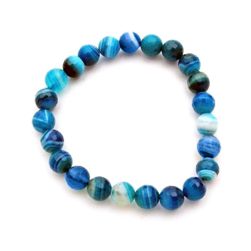 Pulsera Ágata Azul Bandeada (Bola 8 mm). Set 3 Un.