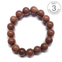 Pulsera Aventurina Dorada (Bola 12mm). Set 3 Un.