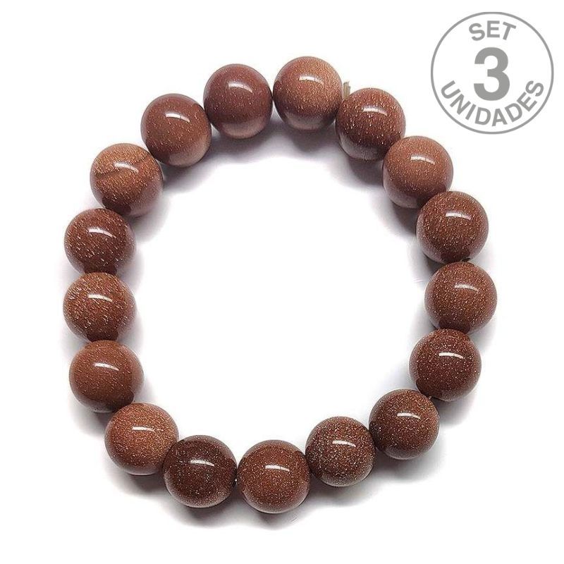 Pulsera Aventurina Dorada (Bola 12mm). Set 3 Un.