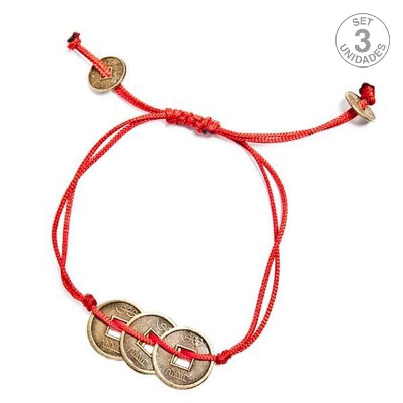 Pulsera 3 Monedas con Hilo. Set 3 Un.