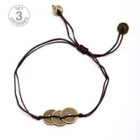 Pulsera 3 Monedas hilo Marrón. Set 3 Un.