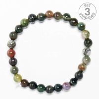 Pulsera Ágata India. Bolas 6mm. Set 3 Un