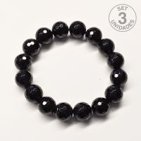 Pulsera Ónix facetada (Bola 12mm). Set 3 Un.