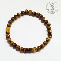 Pulsera Ojo de Tigre Bola 6mm. Set 3 Un.