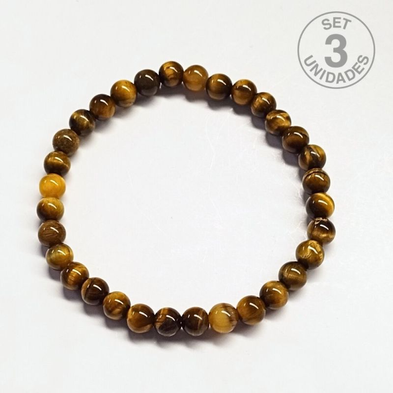 Bracelet oeil de tigre Boules 6mm. Set 3 Un.
