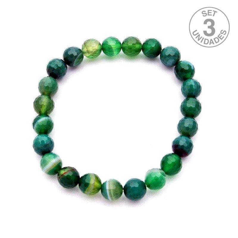 Pulsera Ágata Verde (Bola 8 mm). Set 3 Un.