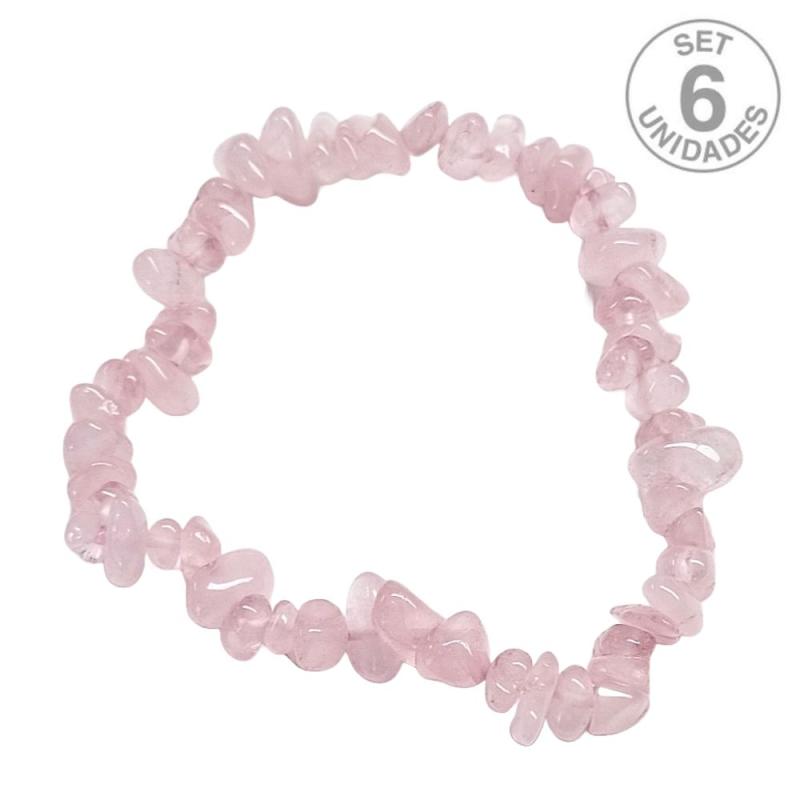 Pulsera Chip Cuarzo Rosa. Set 6 Un.