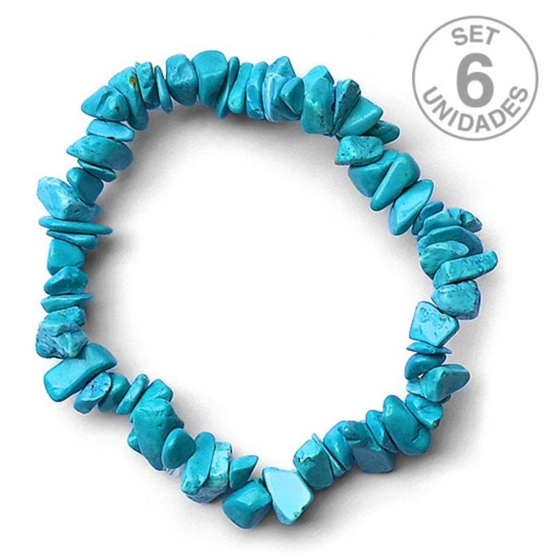 Blue Howlite Chip Bracelet. Set 6 Un.