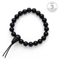 Pulsera Budista Obsidiana (Bola 8mm). Set 3 Un.