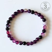 Pulsera Ágata Lila Facetada (Bola 6mm). Set 3 Un.