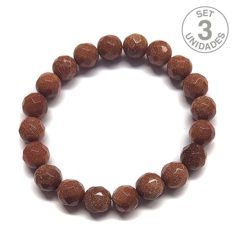 Pulsera Aventurina Dorada Fac. (bola 10mm). Set 3 Un.