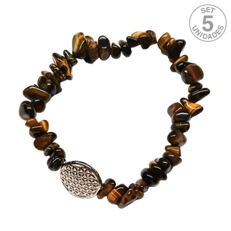 Tiger Eye and Flower of Life Bracelet. Set 5 Un.