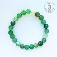 Banded Green Agate Bracelet (Ball 8mm). Set 3 Un.