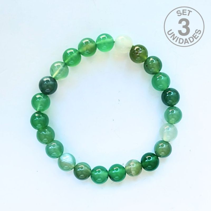 Bracelet Agate Verte Bandée (Boule 8mm). Set 3 Un.