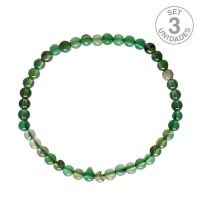 Pulsera Ágata Verde Bandeada (Bola 4mm). Set 3 Un.