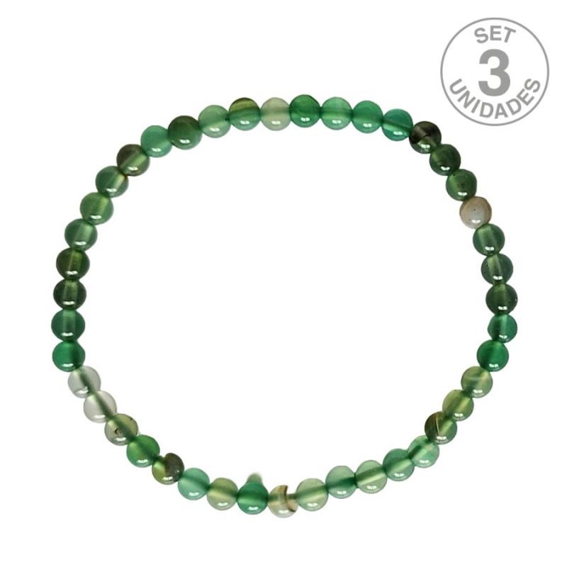 Bracelet Agate Verte Bandée (Boule 4mm). Set 3 Un.