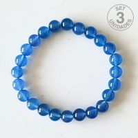 Pulsera Ágata Azul Oscura (Bola 8mm). Set 3 Un.