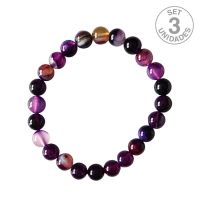 Pulsera Ágata Lila Bandeada (Bola 8mm). Set 3 Un.