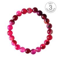 Banded Fuchsia Agate Bracelet (8mm Ball). Set 3 Un.