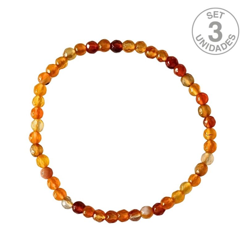 Pulsera Ágata Naranja Facetada (Bola 4mm). Set 3 Un.