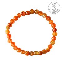 Pulsera Ágata Naranja Facetada (Bola 6mm). Set 3 Un.