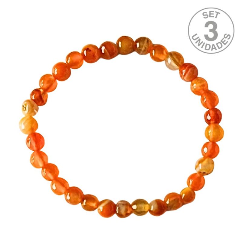 Pulsera Ágata Naranja Facetada (Bola 6mm). Set 3 Un.