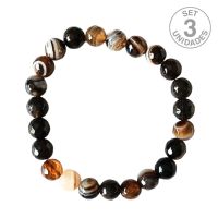 Pulsera Ágata Marrón Facetada (Bola 8mm). Set 3 Un.