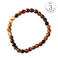 Pulsera Ágata Marrón Facetada (Bola 6mm). Set 3 Un.
