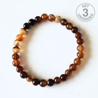 Pulsera Ágata Marrón Bandeada (Bola 6mm). Set 3 Un.