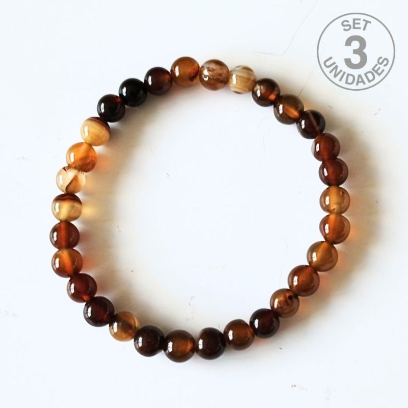Bracelet d'Agate Brune Bandée (Boule 6mm). Set 3 Un.