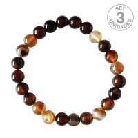 Banded Brown Agate Bracelet (8mm Ball). Set 3 Un.