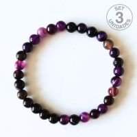 Banded Purple Agate Bracelet (6mm Ball). Set 3 Un.