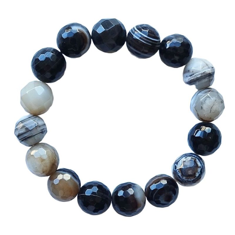 Pulsera Ágata Negra facetada (Bola 12mm)