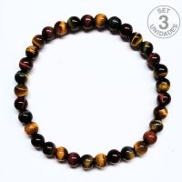 Pulsera Ojo de Tigre Mixto (Bola 6mm). Set 3 Un.