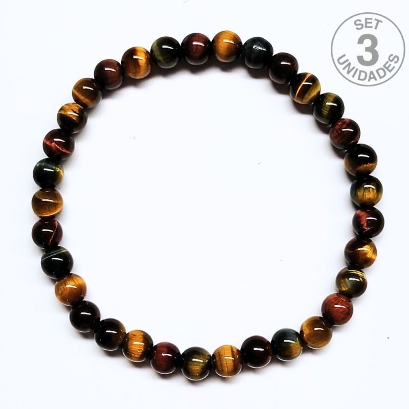 Pulsera Ojo de Tigre Mixto (Bola 6mm). Set 3 Un.