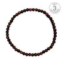 Pulsera Ojo de Tigre Rojo (Bola 4mm). Set 3 Un.