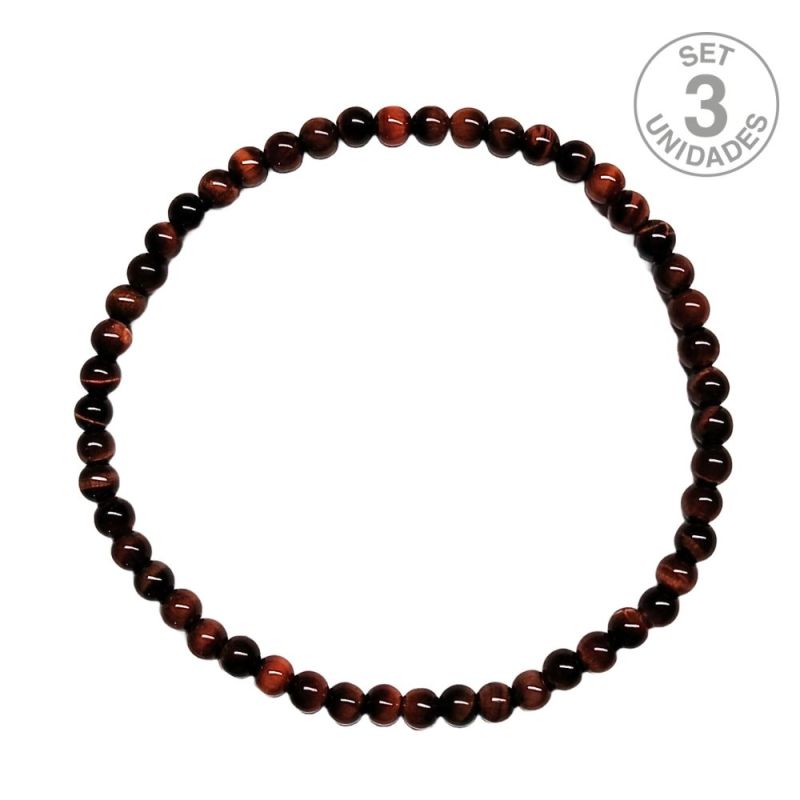 Pulsera Ojo de Tigre Rojo (Bola 4mm). Set 3 Un.