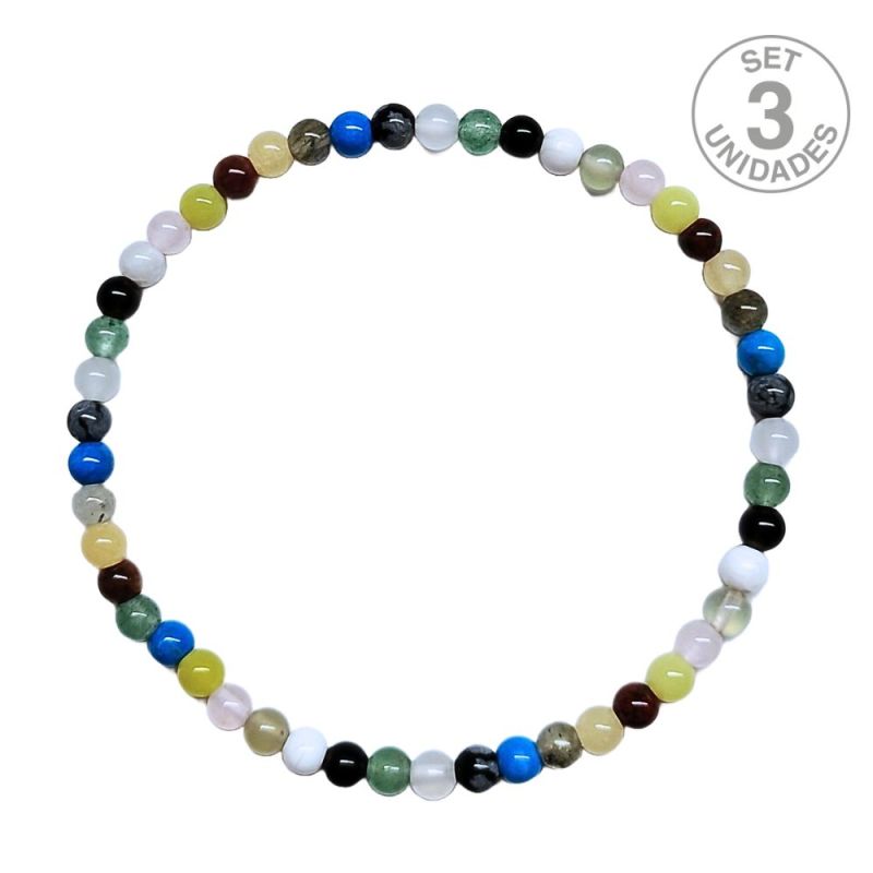Bracelet Minéraux Mixtes (Boule 4mm). Set 3 Un.