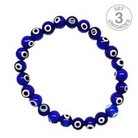 Pulsera Ojo de Turco Azul (Bola 8mm). Set 3 Un.